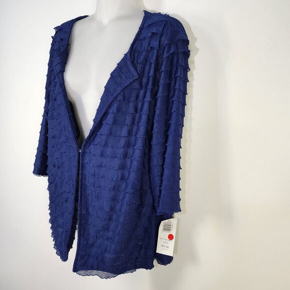 BonWorth Cardigan Womens Medium Blue 3/4 Sleeve Ruffled Layered Single Clasp - Picture 6 of 10